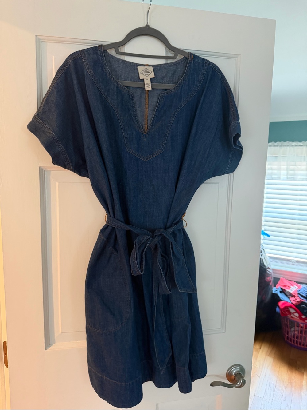 St. John's Bay Blue Denim Tunic with Contrast Stitching - Picture 3 of 3